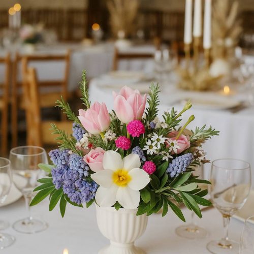 Centre de table fleuri à mariage