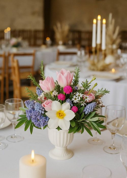 Centre de table fleuri à mariage