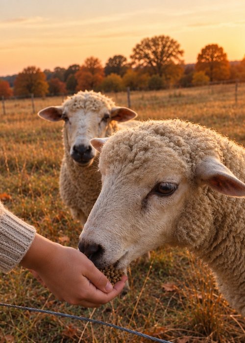 Trois moutons au crépuscule d’automne